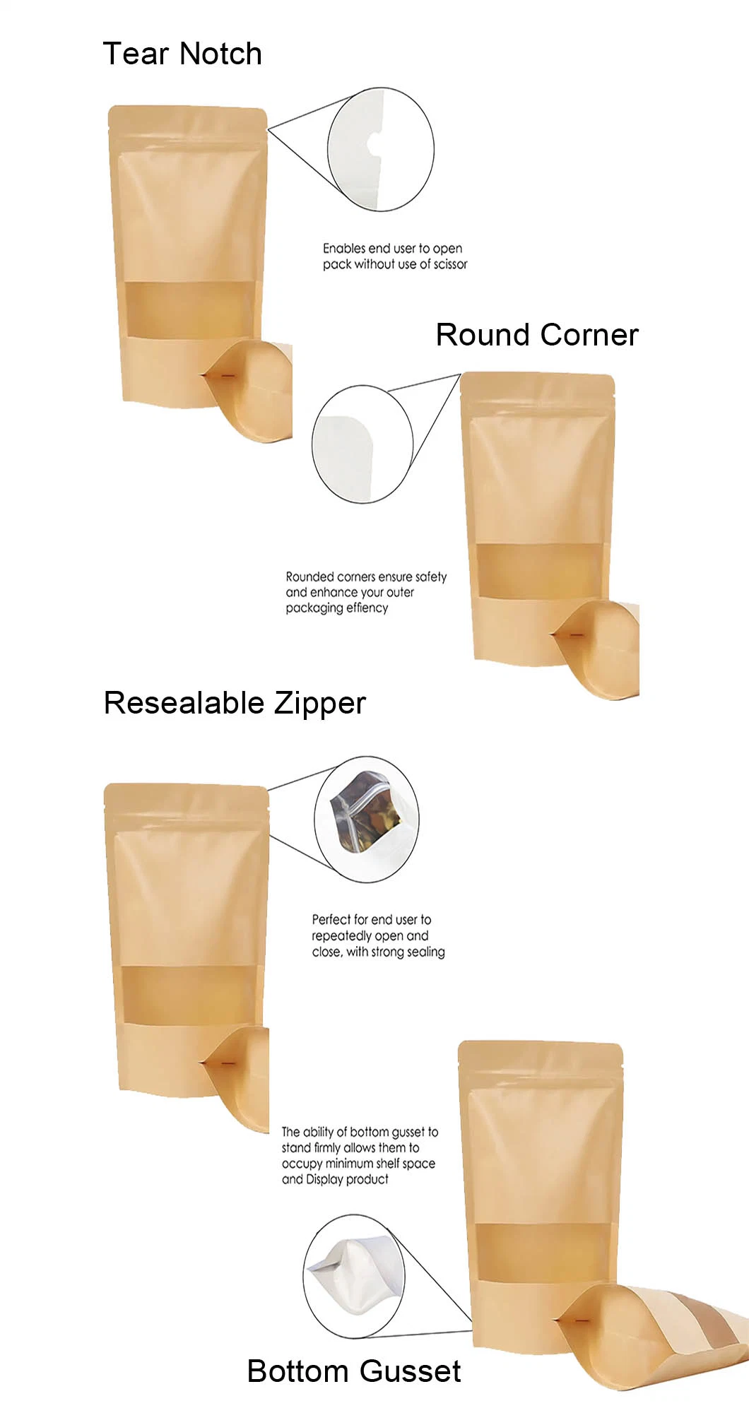 Pet Supplies Ziplock Bag with Window Manufacturer Outlet Low Price Craft Paper Packaging