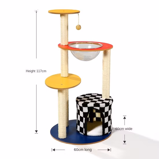 El animal doméstico al por mayor juega el juguete del árbol que sube del gato de la felpa del poste de Scratcher del gato