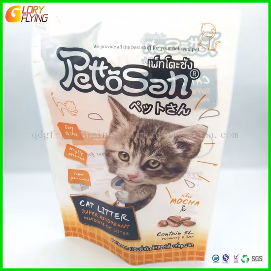 Bolsa de embalaje de plástico reciclable ecológica con impresión brillante mate de papel de aluminio para arena para gatos y alimentos para mascotas